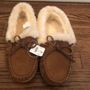 J Crew moccasin furry house slippers